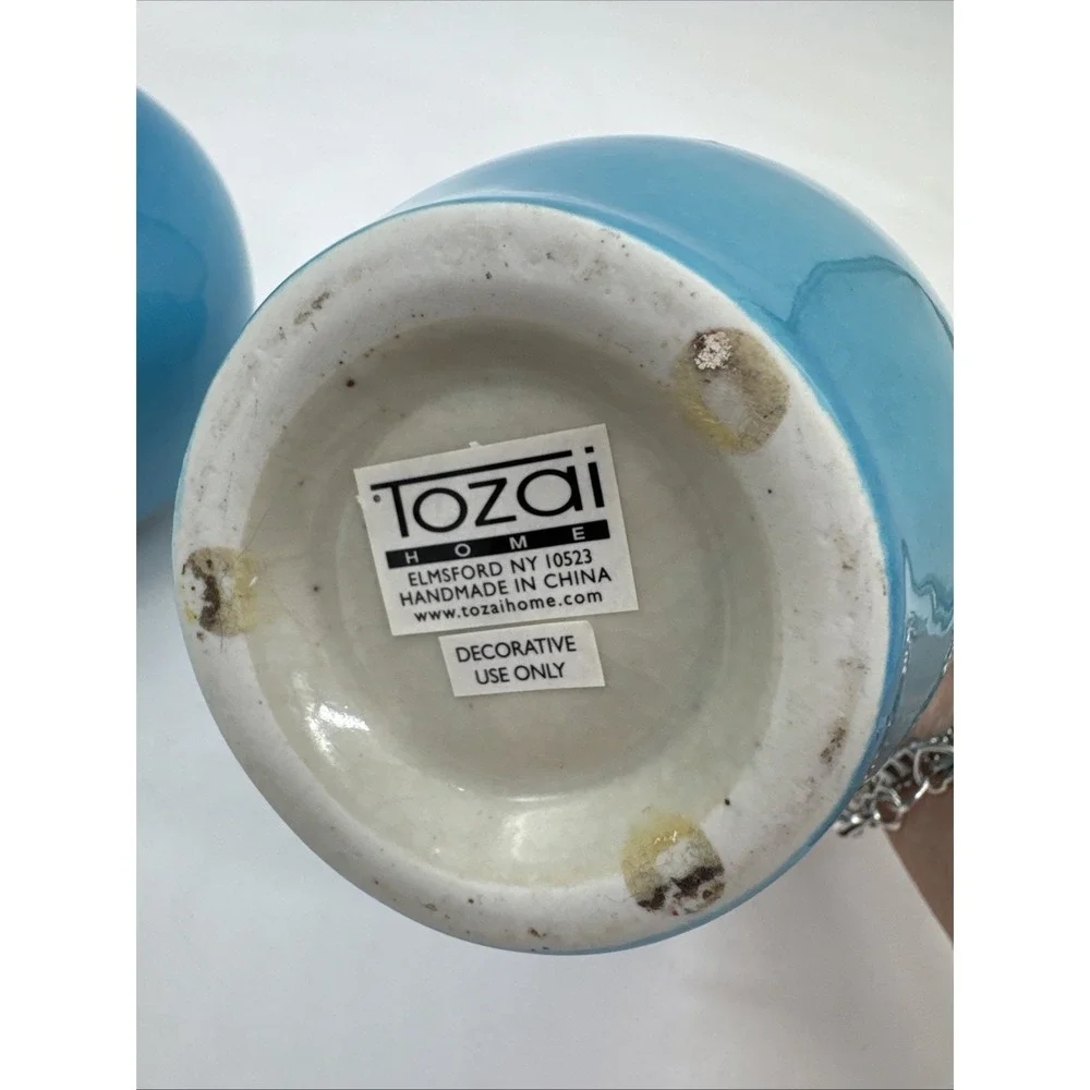 Set of Two Vases Tozai Home Turquoise MCM Gourd Style 8.25
